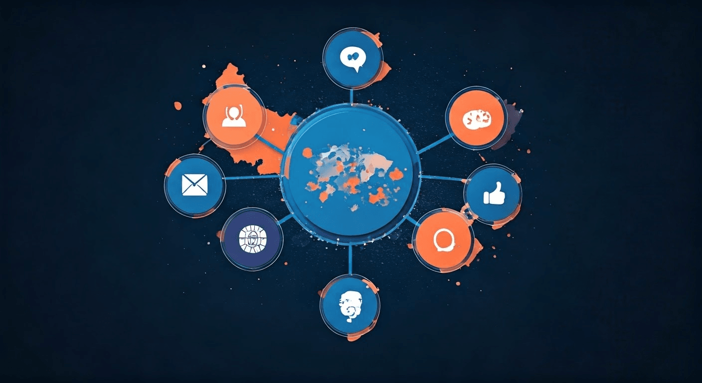 Digital marketing content creation illustration.