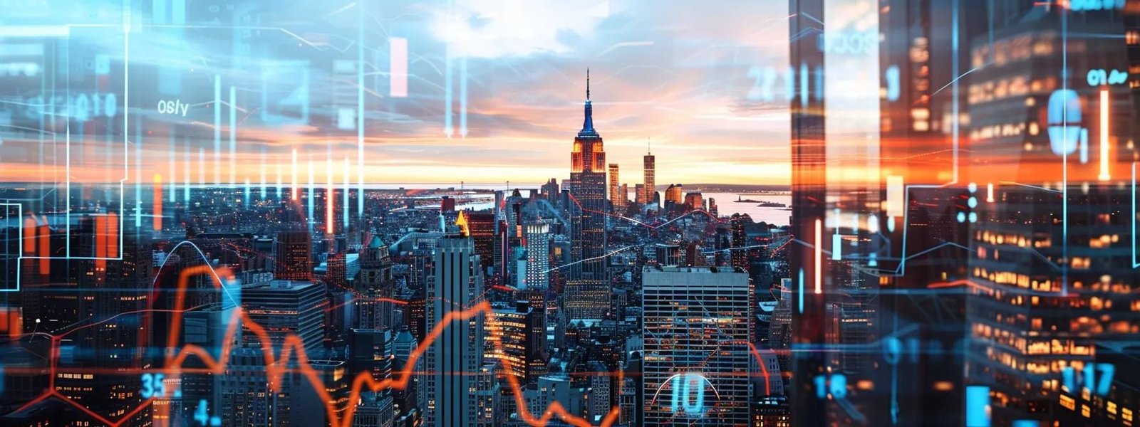 a dynamic cityscape of new york city with a sleek, modern office featuring digital marketing analytics displayed prominently on multiple screens, conveying a sense of strategic growth and innovation in the heart of a bustling metropolis.