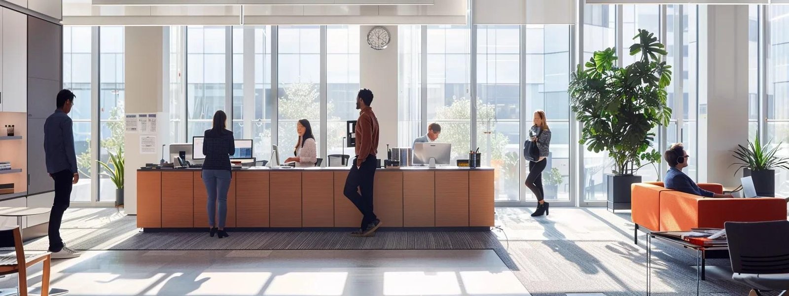 a dynamic office workspace buzzes with activity as marketing professionals collaborate around modern, tech-equipped stations, utilizing innovative tools and digital displays to streamline campaign execution and enhance operational efficiency.